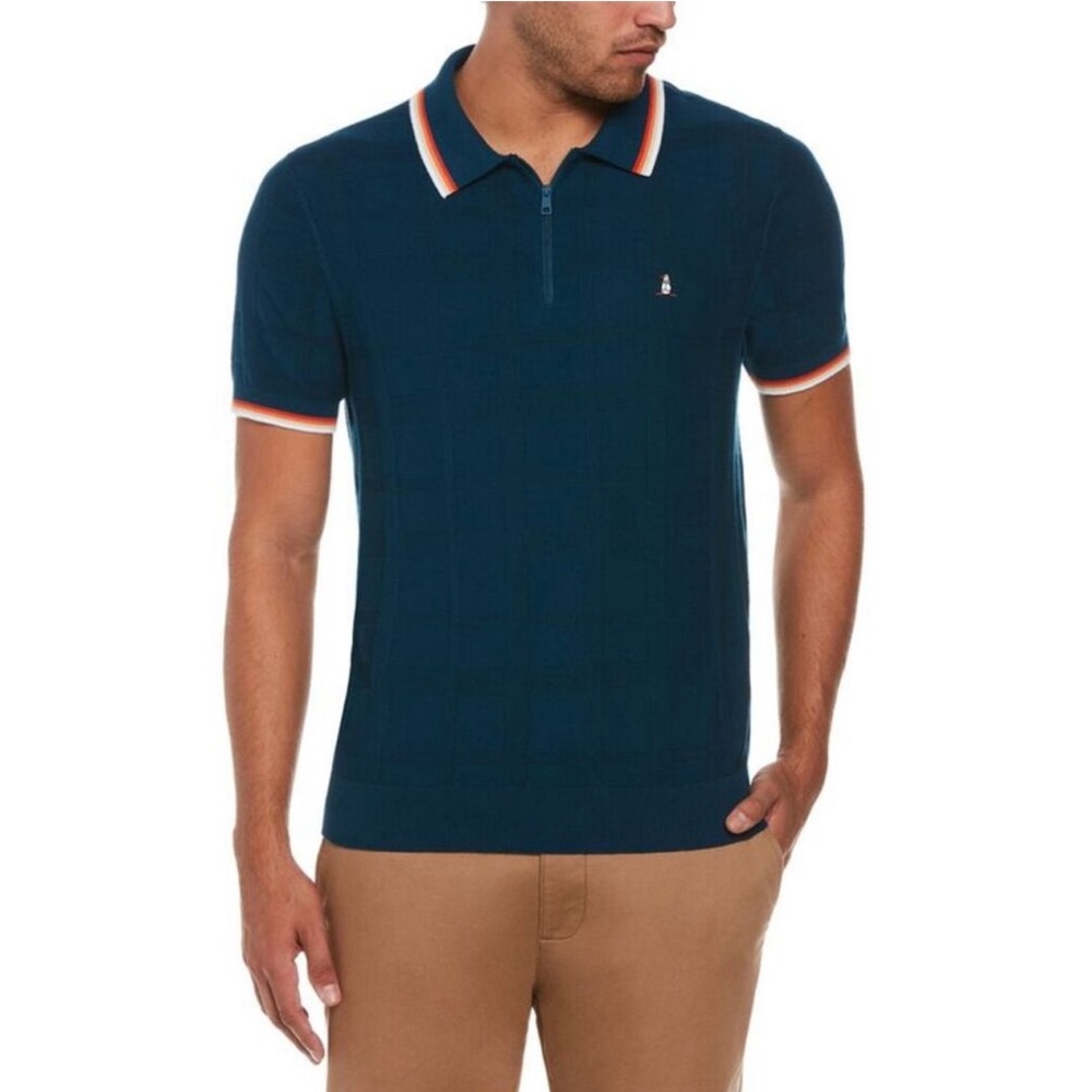 Original Penguin 1/4 Zip Tonal‎ Jacquard Sweater Polo Shirt men’s Sz XXL